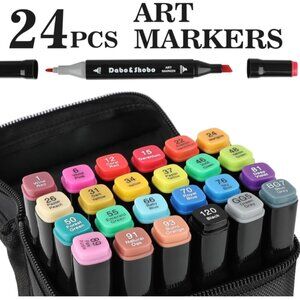 24 Dual Tip Alcohol Markers Set – Art & Coloring Pens, Alcohol-Based, Free Shipp